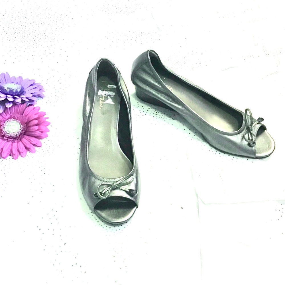 COLE HAAN Silver Peep Toe Wedge - Size 11
